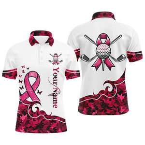 White and Pink camo ribbons Mens Golf Polo Shirts custom breast cancer golf shirts for men, golf gifts NQS8460