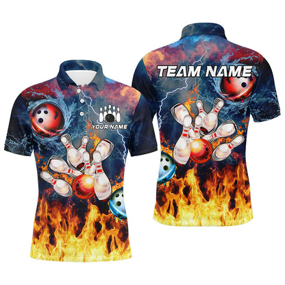 Water fire lightning thunder Bowling Polo, Quarter zip Shirt For Men custom bowling team jerseys NQS8464