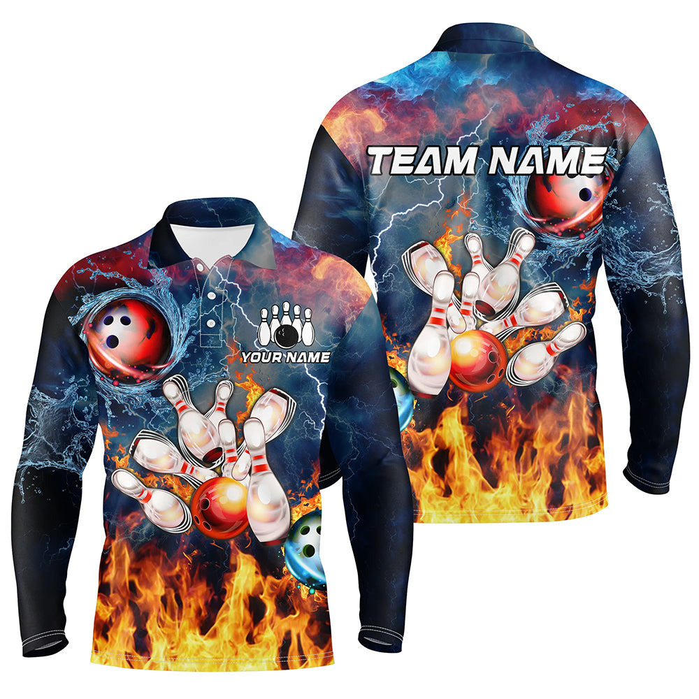 Water fire lightning thunder Bowling Polo, Quarter zip Shirt For Men custom bowling team jerseys NQS8464