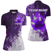 Load image into Gallery viewer, Purple Camo Flame Bowling Polo, Quarter Zip Shirts For Women Custom Bowling Team Jersey Outfits NQS8704