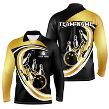 Load image into Gallery viewer, Black and Gold Bowling Polo, 1/4 Zip Shirts For Men Custom Bowling Team League Jersey, Gift For Bowler NQS8705