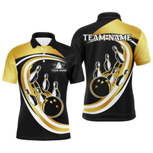 Load image into Gallery viewer, Black and Gold Bowling Polo, 1/4 Zip Shirts For Men Custom Bowling Team League Jersey, Gift For Bowler NQS8705