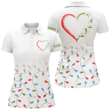 Load image into Gallery viewer, Women golf polos shirts custom name Christmas light pattern heart personalized golf shirts for Women NQS8935