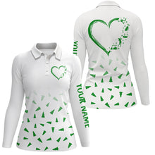 Load image into Gallery viewer, Women golf polos shirt custom Green Christmas pine tree pattern heart personalized ladies golf shirts NQS8936