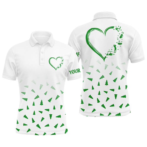 Mens golf polos shirts custom Green Christmas pine tree pattern heart personalized golf shirts for men NQS8936