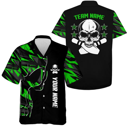 Bowling Hawaiian Shirt custom name and team name Skull Bowling, team bowling shirts | Green NQS4553