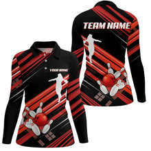 Load image into Gallery viewer, Red and Black Bowling Shirts for Women Custom Team Bowling Jerseys, Bowling Polo, Quarter Zip Shirts NQS9169