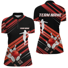 Load image into Gallery viewer, Red and Black Bowling Shirts for Women Custom Team Bowling Jerseys, Bowling Polo, Quarter Zip Shirts NQS9169