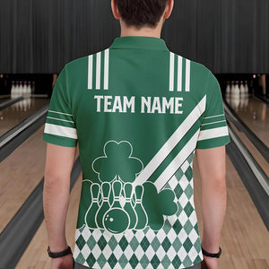 Green and White argyle pattern shamrock St Patrick's Day Men bowling shirts Custom Bowling Team Jersey NQS9383
