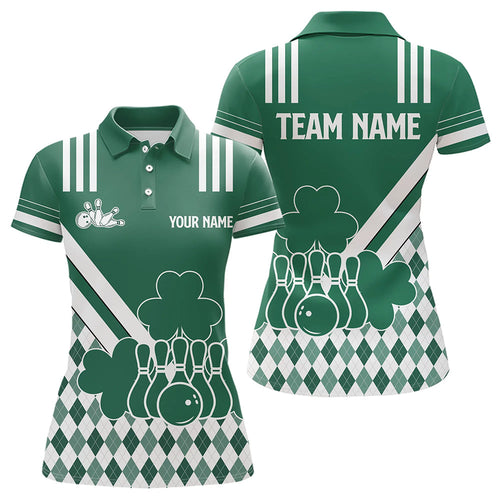 Green & White argyle pattern shamrock St Patrick's Day Women bowling shirts Custom Bowling Team Jersey NQS9383