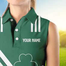 Load image into Gallery viewer, Green and White argyle shamrock St Patrick Day Women sleeveless polo shirt Custom Women golf clothing NQS9384