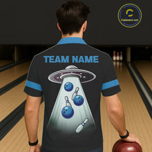 Load image into Gallery viewer, Black and Blue ufo alien Retro Bowling Hawaiian shirt Custom Bowling Team button up shirt NQS11462