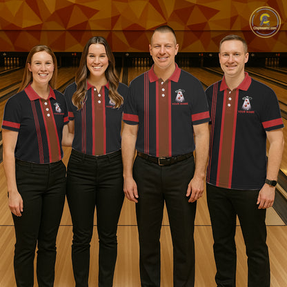 Black and Red ufo alien Retro Bowling Polo, Quarter Zip Shirts for men Custom Bowling Team Jersey NQS11463