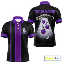 Load image into Gallery viewer, Black and Purple ufo alien Retro Bowling Polo, Quarter Zip Shirts for men Custom Bowling Team Jersey NQS11464