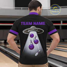 Load image into Gallery viewer, Black and Purple ufo alien Retro Bowling Polo, Quarter Zip Shirts for men Custom Bowling Team Jersey NQS11464