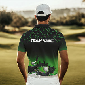 Black and Green Flame golf ball pattern Men golf polo shirts Custom team golf attire for men NQS9524