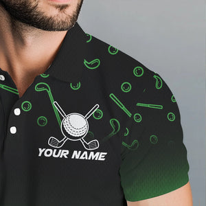 Black and Green Flame golf ball pattern Men golf polo shirts Custom team golf attire for men NQS9524