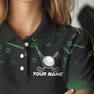 Black and Green Flame golf ball pattern Women golf polo shirts Customize team golf attire for women NQS9524