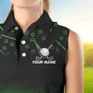 Black and Green Flame golf ball pattern Women sleeveless polo shirt Custom team golf attire for women NQS9524