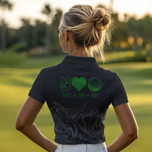 Load image into Gallery viewer, Black Camo Women golf polo shirts Customize peace love golf team golf attire for ladies | Green NQS9527