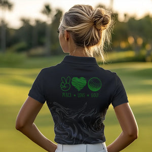 Black Camo Women golf polo shirts Customize peace love golf team golf attire for ladies | Green NQS9527