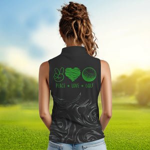 Black Camo Women sleeveless polo shirt Customize peace love golf team golf attire for ladies | Green NQS9527