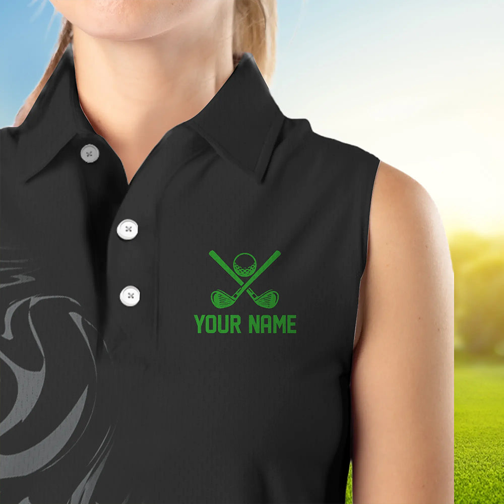 Black Camo Women sleeveless polo shirt Customize peace love golf team golf attire for ladies | Green NQS9527