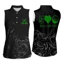 Load image into Gallery viewer, Black Camo Women sleeveless polo shirt Customize peace love golf team golf attire for ladies | Green NQS9527