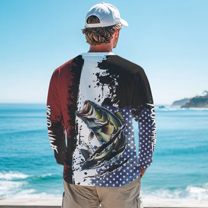 Red, white and blue Largemouth Bass fishing American Flag Custom patriotic Bass fishing shirts NQS9530