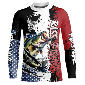Red, white and blue Largemouth Bass fishing American Flag Custom patriotic Bass fishing shirts NQS9530