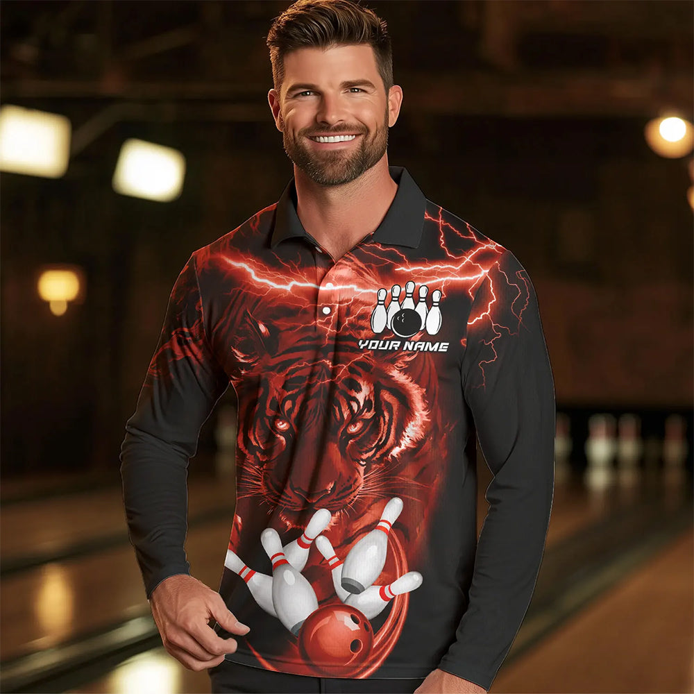 Personalized Red Lightning Thunder Storm Tiger Bowling Shirts For Men Custom Bowling Team Jerseys NQS9683