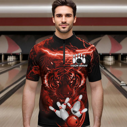 Personalized Red Lightning Thunder Storm Tiger Bowling Shirts For Men Custom Bowling Team Jerseys NQS9683