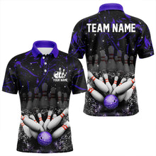 Load image into Gallery viewer, Personalized Black and Purple Camo Bowling Polo, Quarter Zip Shirts For Men Custom Bowling Team Jersey NQS9687