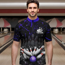 Load image into Gallery viewer, Personalized Black and Purple Camo Bowling Polo, Quarter Zip Shirts For Men Custom Bowling Team Jersey NQS9687