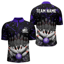 Load image into Gallery viewer, Personalized Black and Purple Camo Bowling Polo, Quarter Zip Shirts For Men Custom Bowling Team Jersey NQS9687