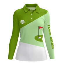 Load image into Gallery viewer, Womens golf polo shirts custom lime green and white golf apparel for ladies, golfing gifts NQS7630