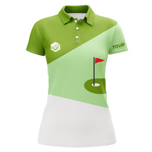 Load image into Gallery viewer, Womens golf polo shirts custom lime green and white golf apparel for ladies, golfing gifts NQS7630