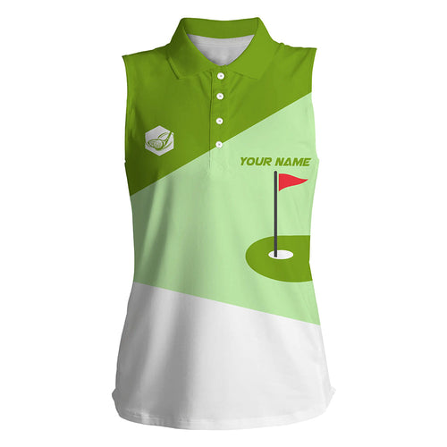 Womens sleeveless golf polo shirts custom lime green and white golf apparel for ladies, golfing gifts NQS7630