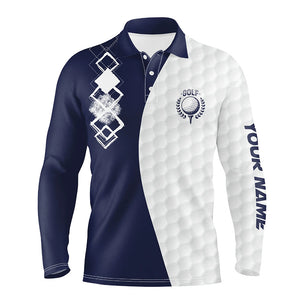 Mens golf polo shirts custom white golf ball skin golf apparel for men, golfing gifts | Navy NQS7631