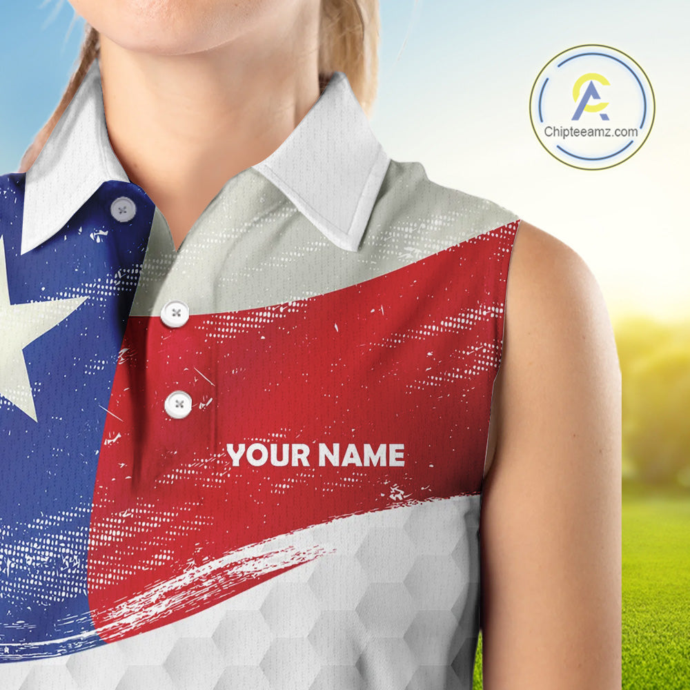 Women sleeveless golf polo shirts Texas flag patriotic custom ladies golf shirts, gift for the golfers NQS9968