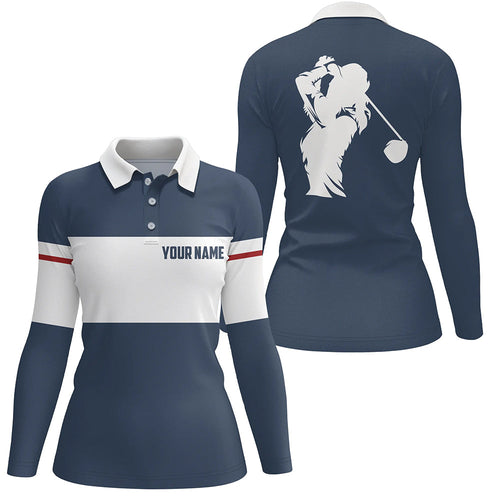 Blue and white Womens golf polo shirts custom golf attire for women, cool golf gifts NQS7825