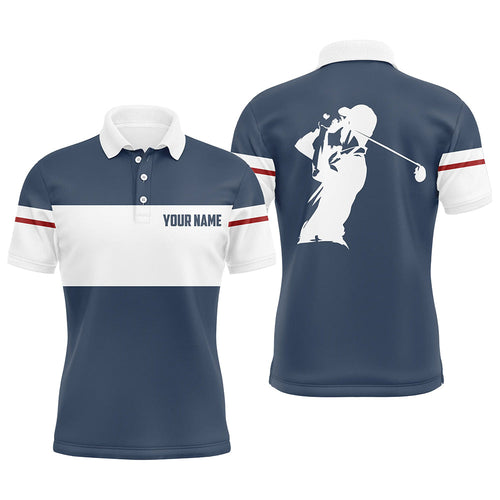 Blue and white Mens golf polo shirt custom golf attire for men, cool golf gifts NQS7825