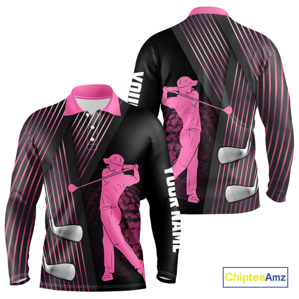 Black and pink Mens golf polo shirts custom golf clubs team golf shirts, golf tops for men NQS10117