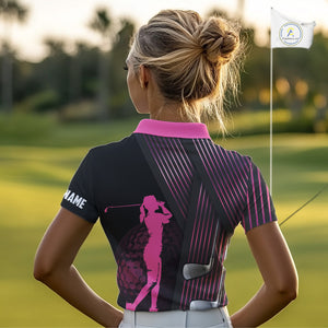 Black and pink Women golf polo shirts custom golf clubs team golf shirts, golf tops for ladies NQS10117