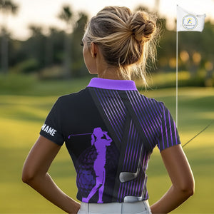 Black and purple Women golf polo shirts custom golf clubs team golf shirts, golf tops for ladies NQS10118