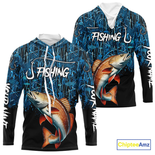 Redfish puppy drum Fishing blue camo Custom UV protection long sleeves fishing shirts NQS10121