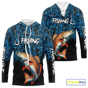 Redfish puppy drum Fishing blue camo Custom UV protection long sleeves fishing shirts NQS10121