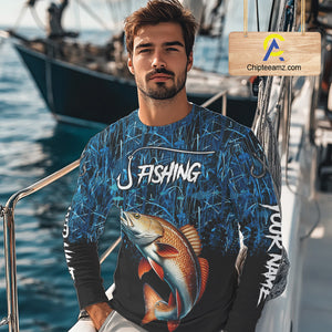 Redfish puppy drum Fishing blue camo Custom UV protection long sleeves fishing shirts NQS10121