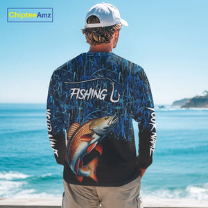 Redfish puppy drum Fishing blue camo Custom UV protection long sleeves fishing shirts NQS10121