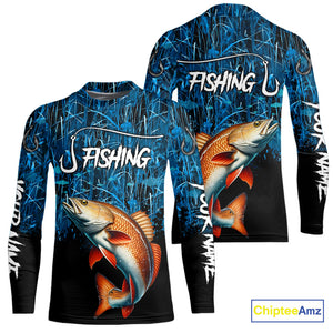 Redfish puppy drum Fishing blue camo Custom UV protection long sleeves fishing shirts NQS10121